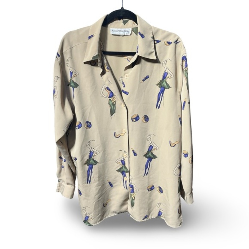 Vintage‎ Norton McNaughton Long Sleeve Button Up Top Fashion Illustration